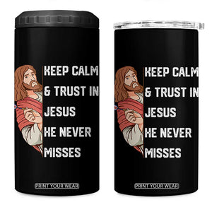 Funny Christian Faith Darts Player Gift 4 in 1 Can Cooler Tumbler Keep Calm And Trust In Jesus He Never Misses TS12 One Size: 16 oz Black Print Your Wear