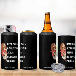 Funny Christian Faith Darts Player Gift 4 in 1 Can Cooler Tumbler Keep Calm And Trust In Jesus He Never Misses TS12 Print Your Wear