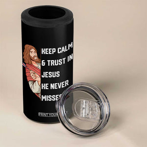 Funny Christian Faith Darts Player Gift 4 in 1 Can Cooler Tumbler Keep Calm And Trust In Jesus He Never Misses TS12 Print Your Wear