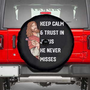 Funny Christian Faith Darts Player Gift Spare Tire Cover Keep Calm And Trust In Jesus He Never Misses TS12 Black Print Your Wear