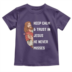 Funny Christian Faith Darts Player Gift Toddler T Shirt Keep Calm And Trust In Jesus He Never Misses TS12 Purple Print Your Wear