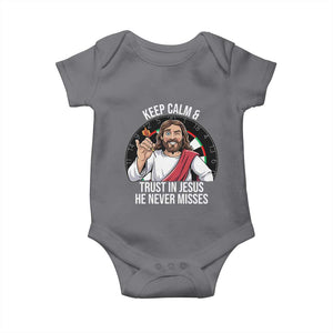 Keep Calm And Trust In Jesus Baby Onesie Christian Dartist Gift TS12 Charcoal Print Your Wear