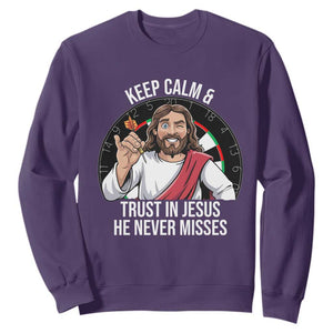 Keep Calm And Trust In Jesus Sweatshirt Christian Dartist Gift TS12 Purple Print Your Wear