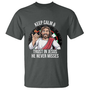 Keep Calm And Trust In Jesus T Shirt Christian Dartist Gift TS12 Dark Heather Print Your Wear