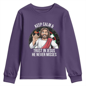 Keep Calm And Trust In Jesus Youth Sweatshirt Christian Dartist Gift TS12 Purple Print Your Wear