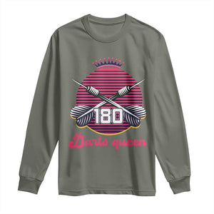Darts Queen 180 Max Score Long Sleeve Shirt Funny Bullseye Shooter Gift TS12 Military Green Print Your Wear