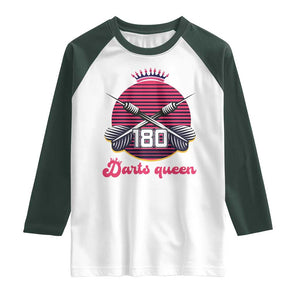Darts Queen 180 Max Score Raglan Shirt Funny Bullseye Shooter Gift TS12 White Dark Forest Green Print Your Wear