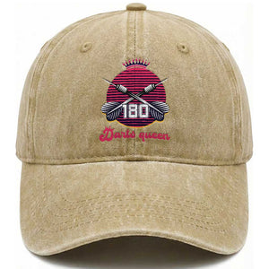 Darts Queen 180 Max Score Washed Cotton Baseball Cap Funny Bullseye Shooter Gift TS12 Print Your Wear