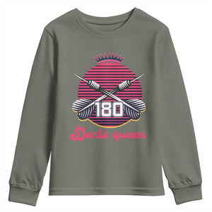 Darts Queen 180 Max Score Youth Sweatshirt Funny Bullseye Shooter Gift TS12 Military Green Print Your Wear