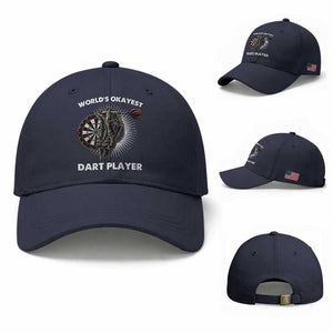 World's Okayest Dart Player Baseball Cap Funny Bullseye Shooter Gift TS12 Baseball Cap Universal Fit Navy Print Your Wear