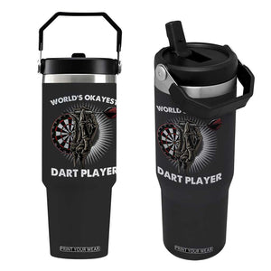 World's Okayest Dart Player Flip Straw Tumbler Funny Bullseye Shooter Gift TS12 One Size: 30 oz Black Print Your Wear