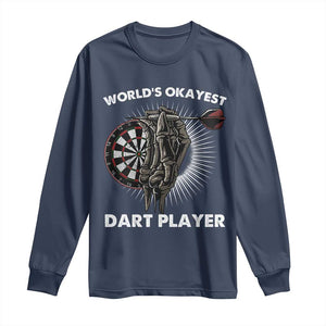 World's Okayest Dart Player Long Sleeve Shirt Funny Bullseye Shooter Gift TS12 Navy Print Your Wear
