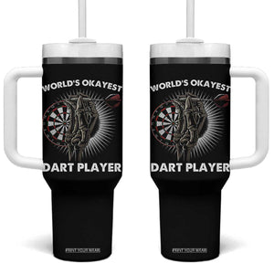 World's Okayest Dart Player Tumbler With Handle Funny Bullseye Shooter Gift TS12 One Size: 40 oz Black Print Your Wear