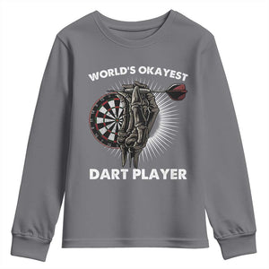 World's Okayest Dart Player Youth Sweatshirt Funny Bullseye Shooter Gift TS12 Charcoal Print Your Wear