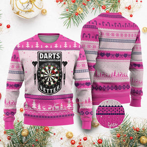 Darts Makes Everything Better Ugly Christmas Sweater Darts Lover Gift TS12 Hot Pink Print Your Wear