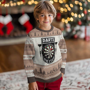 Darts Makes Everything Better Ugly Christmas Sweater Darts Lover Gift TS12 Mocha Mousse Print Your Wear