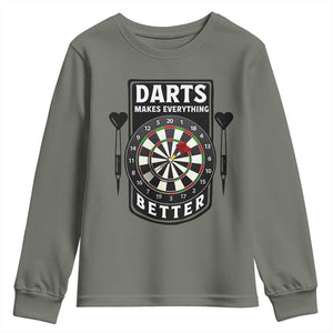 Darts Makes Everything Better Youth Sweatshirt Darts Lover Gift TS12 Military Green Print Your Wear