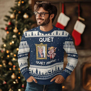 Resistance Movement Quiet Quiet Piggy Ugly Christmas Sweater Funny Pig Political TS12 Navy Beige Print Your Wear