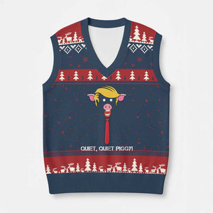 Quiet Quiet Piggy Meme V-Neck Knit Sweater Vest Anti Authoritarian Political Gag Gift TS12 Navy Red Print Your Wear