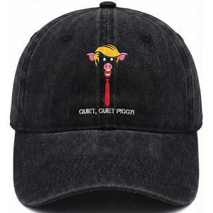 Quiet Quiet Piggy Meme Washed Cotton Baseball Cap Anti Authoritarian Political Gag Gift TS12 Print Your Wear