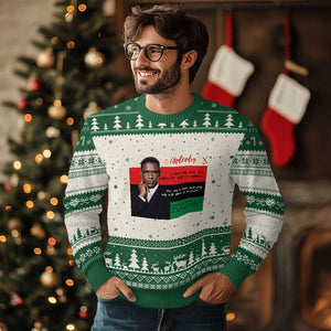 Motivational Malcolm X Quote Ugly Christmas Sweater Black History Month Gift TS12 Beige Green Print Your Wear
