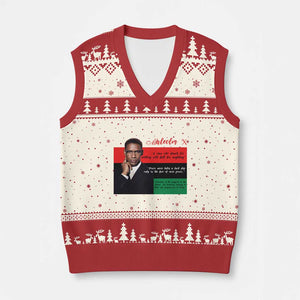Motivational Malcolm X Quote V-Neck Knit Sweater Vest Black History Month Gift TS12 Beige Red Print Your Wear