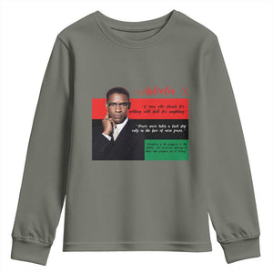 Motivational Malcolm X Quote Youth Sweatshirt Black History Month Gift TS12 Military Green Print Your Wear