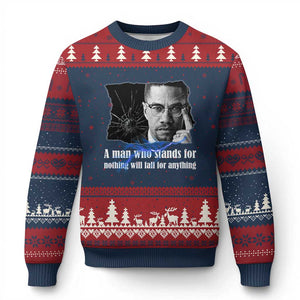 Malcolm X Quote Ugly Christmas Sweater A Man Who Stands For Nothing Will Fall TS12 Navy Red Print Your Wear
