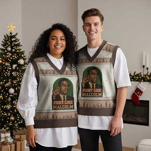 Fight Like Malcolm X V-Neck Knit Sweater Vest Black History Month Inspirational Gift TS12 Mocha Mousse Print Your Wear