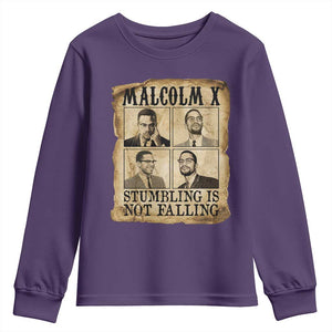 Malcolm X Youth Sweatshirt Stumbling Is Not Falling Historical Poster TS12 Purple Print Your Wear