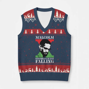 Malcolm X V-Neck Knit Sweater Vest Stumbling Is Not Falling Black History Leader TS12 Navy Red Print Your Wear