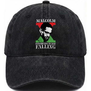 Malcolm X Washed Cotton Baseball Cap Stumbling Is Not Falling Black History Leader TS12 Print Your Wear