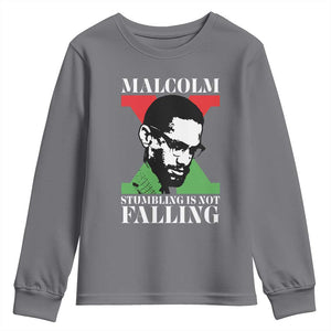 Malcolm X Youth Sweatshirt Stumbling Is Not Falling Black History Leader TS12 Charcoal Print Your Wear