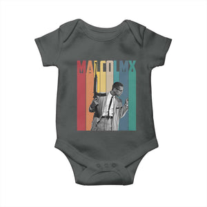 Malcolm X Baby Onesie Retro Portrait Black Empowerment Heritage Gift TS12 Dark Heather Print Your Wear