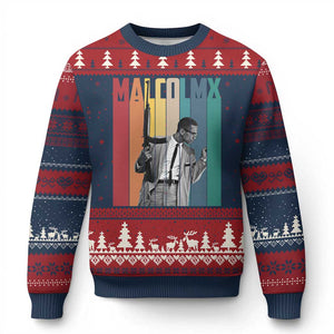 Malcolm X Ugly Christmas Sweater Retro Portrait Black Empowerment Heritage Gift TS12 Navy Red Print Your Wear
