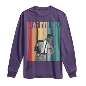 Malcolm X Long Sleeve Shirt Retro Portrait Black Empowerment Heritage Gift TS12 Purple Print Your Wear