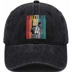 Malcolm X Washed Cotton Baseball Cap Retro Portrait Black Empowerment Heritage Gift TS12 Print Your Wear