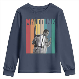 Malcolm X Youth Sweatshirt Retro Portrait Black Empowerment Heritage Gift TS12 Navy Print Your Wear