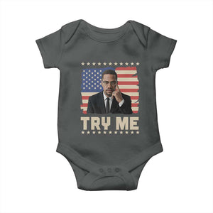 Malcolm X Try Me Baby Onesie African American Pride Gift TS12 Dark Heather Print Your Wear