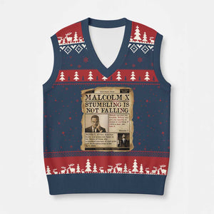 Malcolm X V-Neck Knit Sweater Vest Stumbling Is Not Falling Civil Rights Leader TS12 Navy Red Print Your Wear