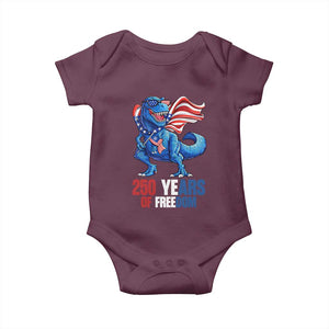 Funny Patriotic Dinosaur Baby Onesie 250 Years Of Freedom TS12 Maroon Print Your Wear