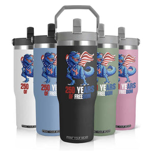 Funny Patriotic Dinosaur Flip Straw Tumbler 250 Years Of Freedom TS12 Print Your Wear