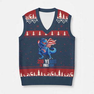 Funny Patriotic Dinosaur V-Neck Knit Sweater Vest 250 Years Of Freedom TS12 Navy Red Print Your Wear