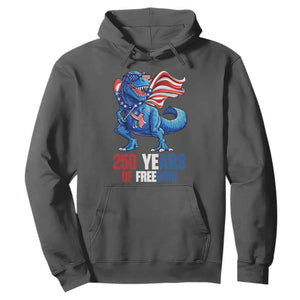 Funny Patriotic Dinosaur Hoodie 250 Years Of Freedom TS12 Dark Heather Print Your Wear
