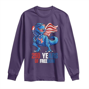 Funny Patriotic Dinosaur Long Sleeve Shirt 250 Years Of Freedom TS12 Purple Print Your Wear