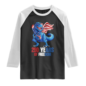 Funny Patriotic Dinosaur Raglan Shirt 250 Years Of Freedom TS12 Black White Print Your Wear