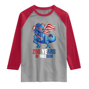 Funny Patriotic Dinosaur Raglan Shirt 250 Years Of Freedom TS12 Sport Gray Red Print Your Wear