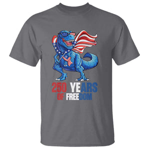 Funny Patriotic Dinosaur T Shirt 250 Years Of Freedom TS12 Charcoal Print Your Wear