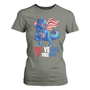 Funny Patriotic Dinosaur T Shirt For Women 250 Years Of Freedom TS12 Military Green Print Your Wear
