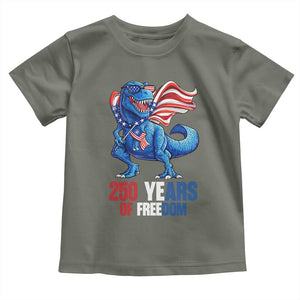 Funny Patriotic Dinosaur Toddler T Shirt 250 Years Of Freedom TS12 Military Green Print Your Wear